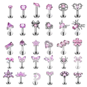 Pink Charm ASTM F136 Titanium Flower Ear Stud Earring Internal Thread CZ Labret Tragus Helix Cartilage Piercing Body Jewelry