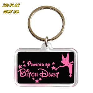 Pink Fairy Silhouette Acrylic Keychain UV Printed Glitter Border Chain Sassy Novelty Accessory Lightweight Waterproof