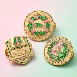 Pink Green Glitter Metal Epoxy Coating Sorority Style Sisterhood Event Brooch Trending Popular Heavy Duty Pins
