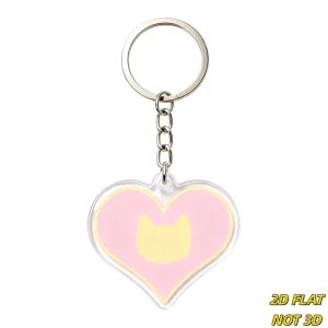 Pink Heart Yellow Cat Silhouette Acrylic Keychain UV Printing Cute Pet for Design Metal Ring Chain Animal-Themed Souvenir Gift