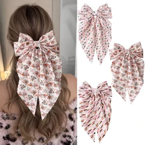 Pink Leopard Print Bow Hair Clip Sweet Y2K Girl Large Ribbon Bow Barrette Ponytail Hairpin Cute Fashion Hair Accessory for Women
