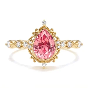 Pink Moissanite Sapphire Ring 925 Sterling Silver Pear Cut 1.5ct Engagement Wedding Ring for Women