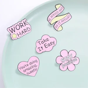 Pink Positive Quote Enamel Pin Set Encouraging Phrase Brooch for Backpack Decoration