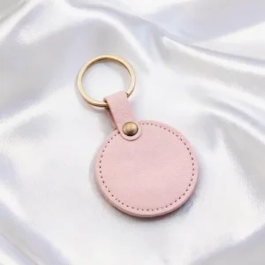 Pink Round PU Leather Keychain Circular Keyring Custom Logo for Bag Promotional Gift Factory Bulk Supply Gear Shop