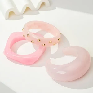 Pink Series Irregular Geometric Round Resin Bangle Simple Versatile Bracelet for Women