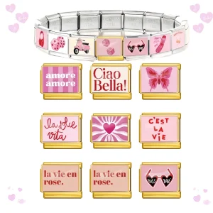 Pink Series Love Dice Big Red Lips Headphones Italian Link Fit 9mm Stainless Steel Bracelet Making DIY Charm Jewelry