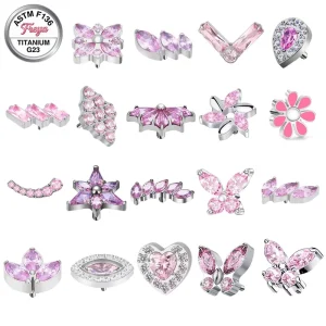 Pink Zirconia Fashion Stud Earrings G23 Titanium Heart Earrings Helix Titanium Labret Studs Zircon Nose Ring Body Jewelry