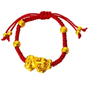Pixiu+Women’s Fashion Accessories 24k Gold Plated Red Rope Charm Handmade Bracelet