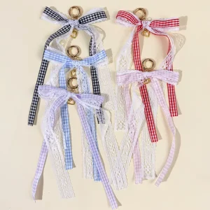 Plaid Lace Heart Bow Bag Charm Fashion Versatile Bag Pendant Accessory Phone case Keychain
