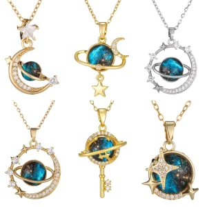 Planet Female Titanium Steel Non-fading Necklace, Starry Moon Collarbone Chain Necklace