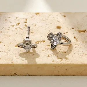 Planet Stud Earrings Yellow Brass Zirconium