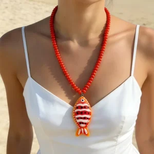 Plastic Handmade Small Animal Tropical Fish Beaded Necklace Women Summer Beach Sporty Style Color Pendant Cross Border Supply