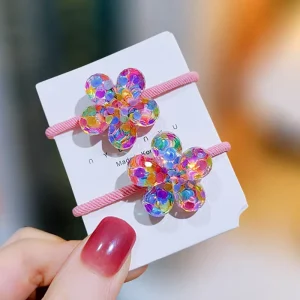 Plastic Resin Korean Style High Elasticity Flower Cherry Sequins Kids’ Hair Accessories