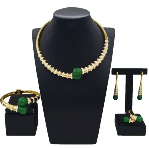 Plated Jewelry Set Silver Beads Green Necklace Jewelry Set Costume Accessories HV21120245
