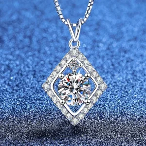 Platinum PT950 18K Gold Necklace Women’s One Carat Moissanite Pendant Classic Geometric GRS Certified Light Luxury Fashion