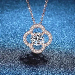 Platinum PT95018k CuteRomantic Geometric Clover Moissanite Pendant Necklace for Women 1 carat D color GRS Certified