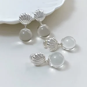 Platinum Plated Copper Crystal Drop Earrings for Women Clear Bead Dangle Earrings Minimalist Jewelry