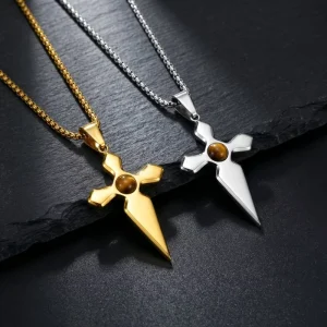 Pointed Cross Stainless Steel Pendant Necklace Available in Two Colors Gothic Streetwear Jewelry Men Accessory for Daily Wear