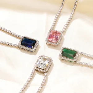 Polished Colorful Faceted Square Zircon Necklace Zirconia Jewelry for Graduation Present