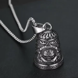 Polished Stainless Steel Skull Guardian Bell Pendant for Motorcycle Biker Lucky Riding Charm Factory Supply
