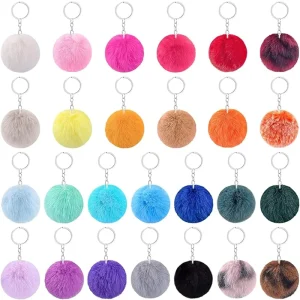 Pom Poms Bulk Pompoms Keychains Fuzzy Ball Keyring Thank You Gifts For Women Girls DIY Accessory Handbag Tote Bag Pendant Purse