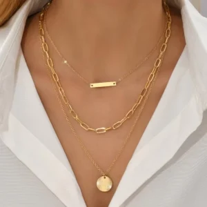 Popular Accessories Simple and Fashion Multi layer Metal Circular Pendant Women’s Necklace