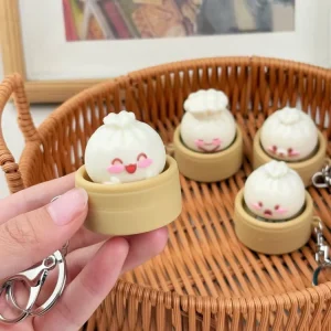 Popular Cross border Stress Relief Toy Stress Relief Gadget Simulated Steamed Bun Dumplings Keychain