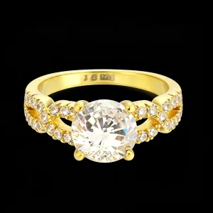 Popular Design 14K Gold Plated 925 Sterling Silver Round Cut Moissanite Engagement Ring for Women