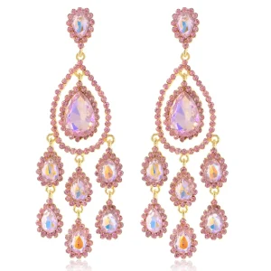 Popular Exaggerated Colored Diamond Crystal Chandelier Earrings Light Luxury Long Teardrop Tassel Drop Earrings Jewelry