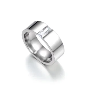 Popular Fashion Rings Europe America Premium Stainless Steel Versatile Rings Zircon Stones Geometric Design Unisex Style