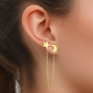 Popular Fashionable Sweet Women’s Moon Star Design Drop Earrings Beautiful Elegant Versatile Vintage Stainless Steel