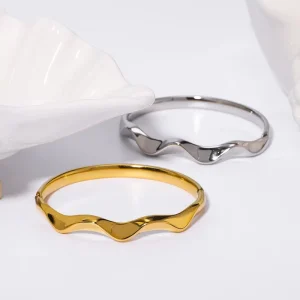 Popular Geometric Wave Pattern Stainless Steel Bracelet Fashion Luxury Gold Plated Women’s Party Jewelry