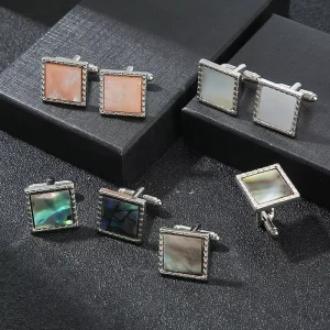 Popular Modern Design Square Crystal Cuff Links Pink White Stock Manufacture Fashion Style Cufflinks for Men