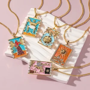 Popular Niche Retro Original New Necklaces Brass Gold Enamel Oil Drip Pendant Tarot Brand Necklace Daily Wear