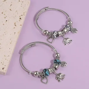Popular Pan Family Style Bohemian Elephant Peach Heart Life Tree Pendant Alloy Charm Bracelet Korean Version Crystal Metal Gift
