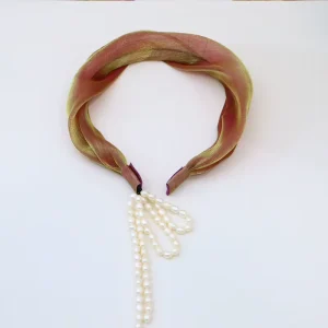 Popular Retro Style Black+White Silk Material Floral Design Adjustable Eco Friendly Freshwater Pearl Tassel Hairband for