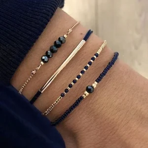 Popular Simple Women’s Black Crystal Handmade Fashion Bracelet Set Hand-Woven Bracelets Vacation Party Jewelry