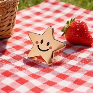 Popular Star Brooch Pin Zinc Alloy Metal Craft Rose Gold Plated Badge Lapel Pins Custom Star Smiling Pin for Clothes