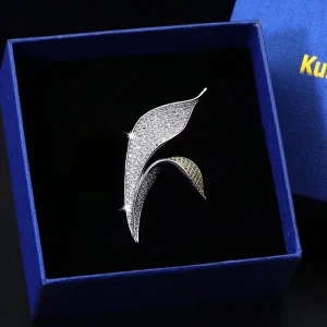 Popular Trendy Clothing Decoration Luxury Women’s Jewelry Brooches Zircon Leaf Fashion Brooch