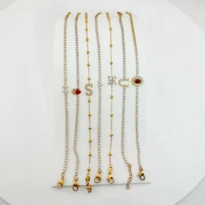 Popular Trendy Unisex Nail Bohemian Stainless Steel Plated Flowers Bling Crystal Square Cuban Chain Bracelet Necklace Jewelry