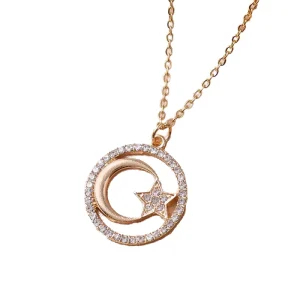 Popular Zirconia Moon Star Titanium Steel Necklace with Fashionable and Simple Design Small and Versatile Necklace Accessories