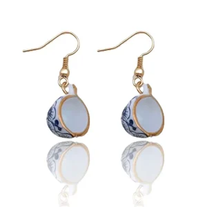 Porcelain Cup Earrings Hand Drawing Drop Earrings
