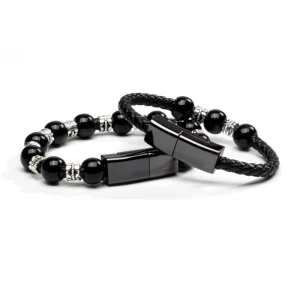 Portable Beads Leather Wristband Bracelet USB Charging Bracelet for Men & Women