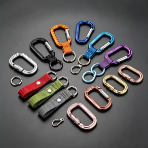 Portable Flat D Ring Engraved Letterpress Printed Custom Logo Aluminum Alloy Carabiner Lock Keychain
