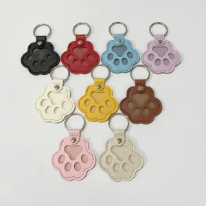Portable PU Leather Pet Hair Case Keychain Cute Cat Puppy Paw Shape Car Keychains Coin Holder Custom logo Memorial Keychain