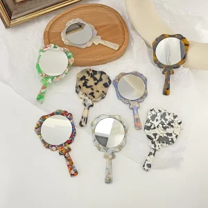 Portable Retro Style Handheld Makeup Mirror Small Tortoiseshell Multicolor Acetate Light Retro Hair Accessories