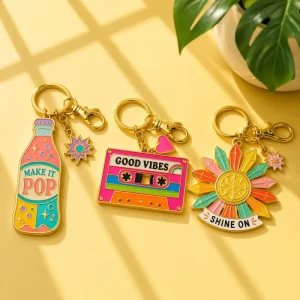 Positive Metal Keychains Tape Bottle Keyring Custom LOGO Letter Soft Hard Enamel Keychain Cartoon with Charm
