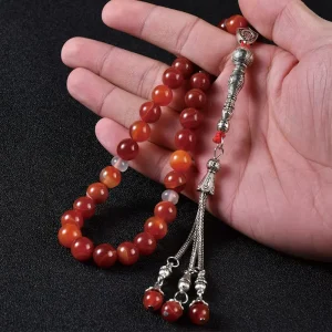 Prayer Beads Agate Stainless Steel Rosaries of Tasbih Tasbeeh Fashion Muslim Rosary Necklace