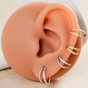 Precision Zircon Stainless Steel Cross 1.2MM Closed Ear Cartilage Helix Earrings Fashion Piercing Jewelry Triple Layer Nose Ring
