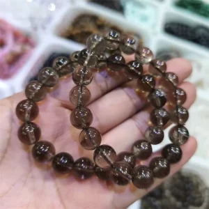 Premium 10mm Fashion Jewelry Natural Stone Round Beads Smoky Quartz Crystal Elastic Bracelets for Gift